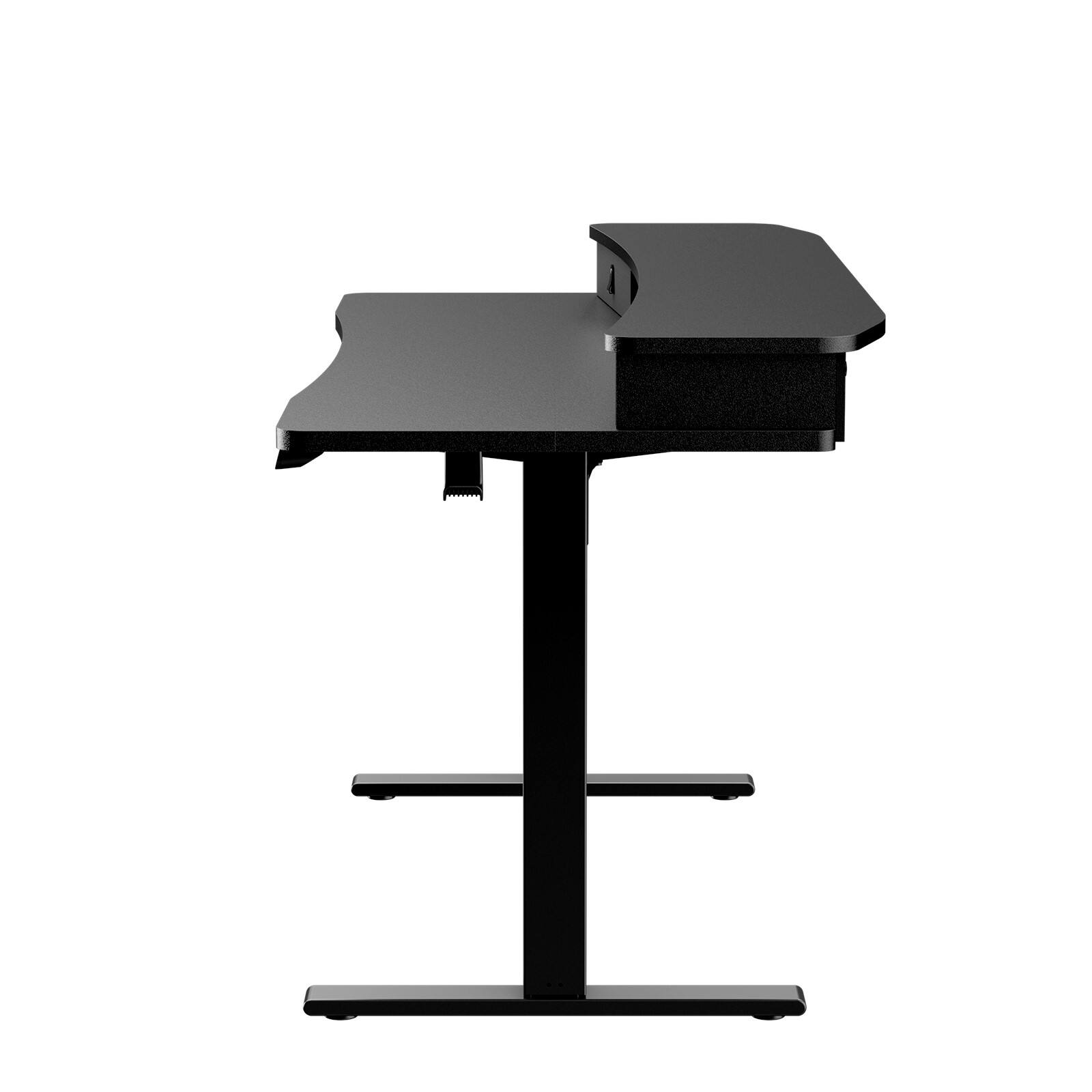Left. HUANUO - Adjustable Standing Desk with Riser & Drawers - 55″ x 26″ - Black.