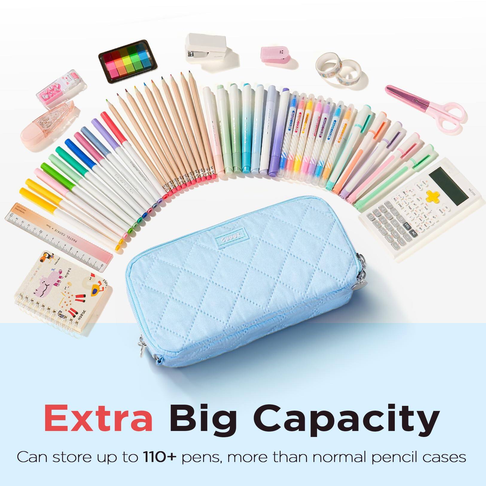Extra Big Capacity  
Can store up to 110+ pens, more than normal pencil cases