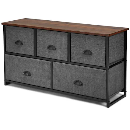 Front. Gymax - Gymax 5 Drawers Dresser Storage Unit Side Table Display Organizer Dorm Room Wood Black - Black.