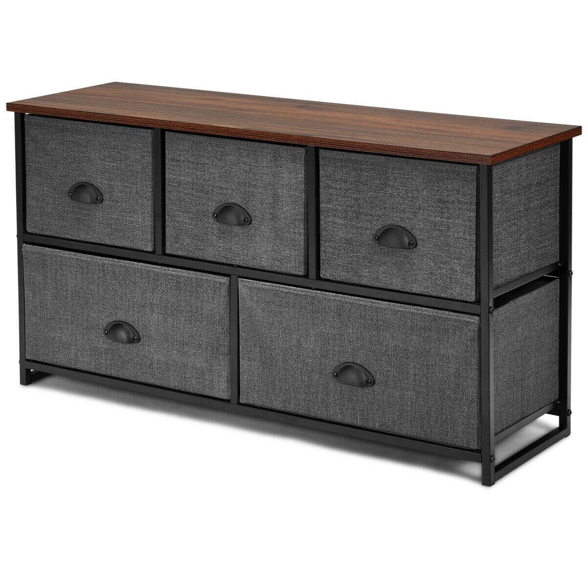 Front. Gymax - Gymax 5 Drawers Dresser Storage Unit Side Table Display Organizer Dorm Room Wood Black - Black.