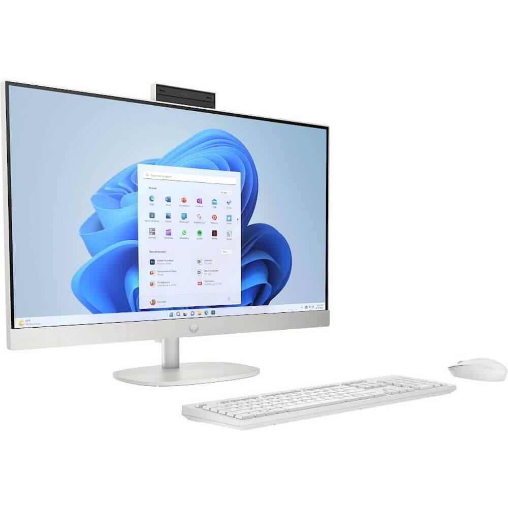 Angle. HP - HP 27 inch Touchscreen All-in-One Desktop - Intel Core i5-1335U - Intel UHD Graphics - 16GB/512GB SSD - Windows 11 Home - White.