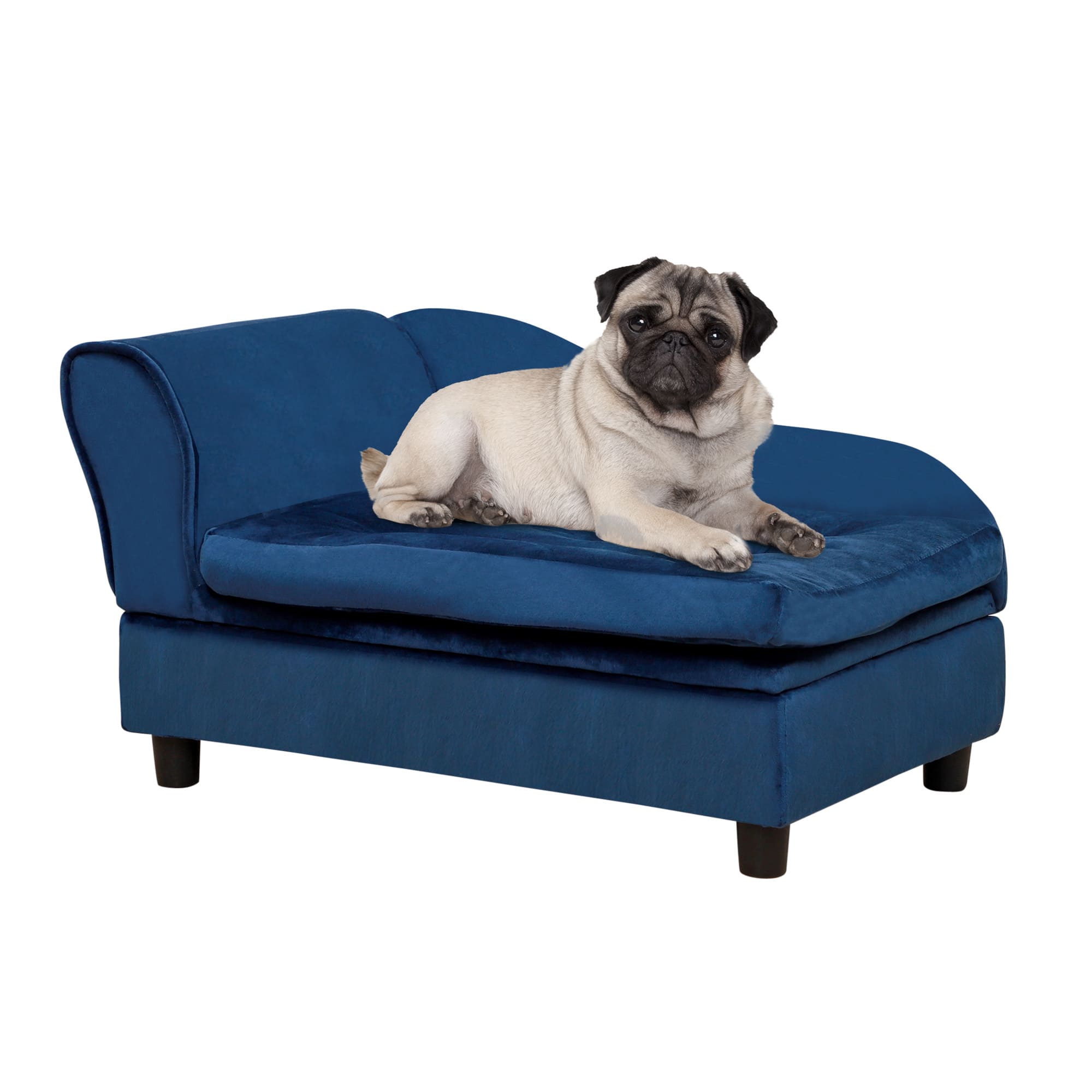 Siljoy - Luxury Dog Sofa with Hidden Storage, 3‑Inch Foam Bed for Small Dogs, Modern Pet Furniture - Blue
