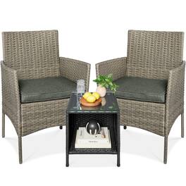Best Choice Products - 3-Piece Outdoor Wicker Conversation Patio Bistro Set, w/ 2 Chairs, Table - Taupe/Slate Green
