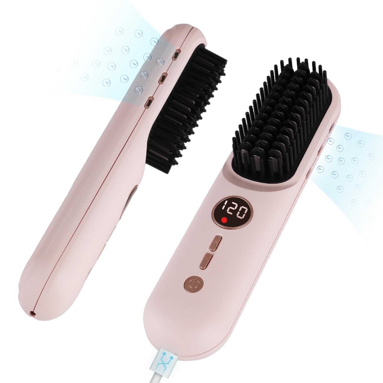 Front. Dazzling Pops - Cordless Hair Straightener Brush With Negative Ions Lcd Display Portable Straightening Comb For Travel - Default.
