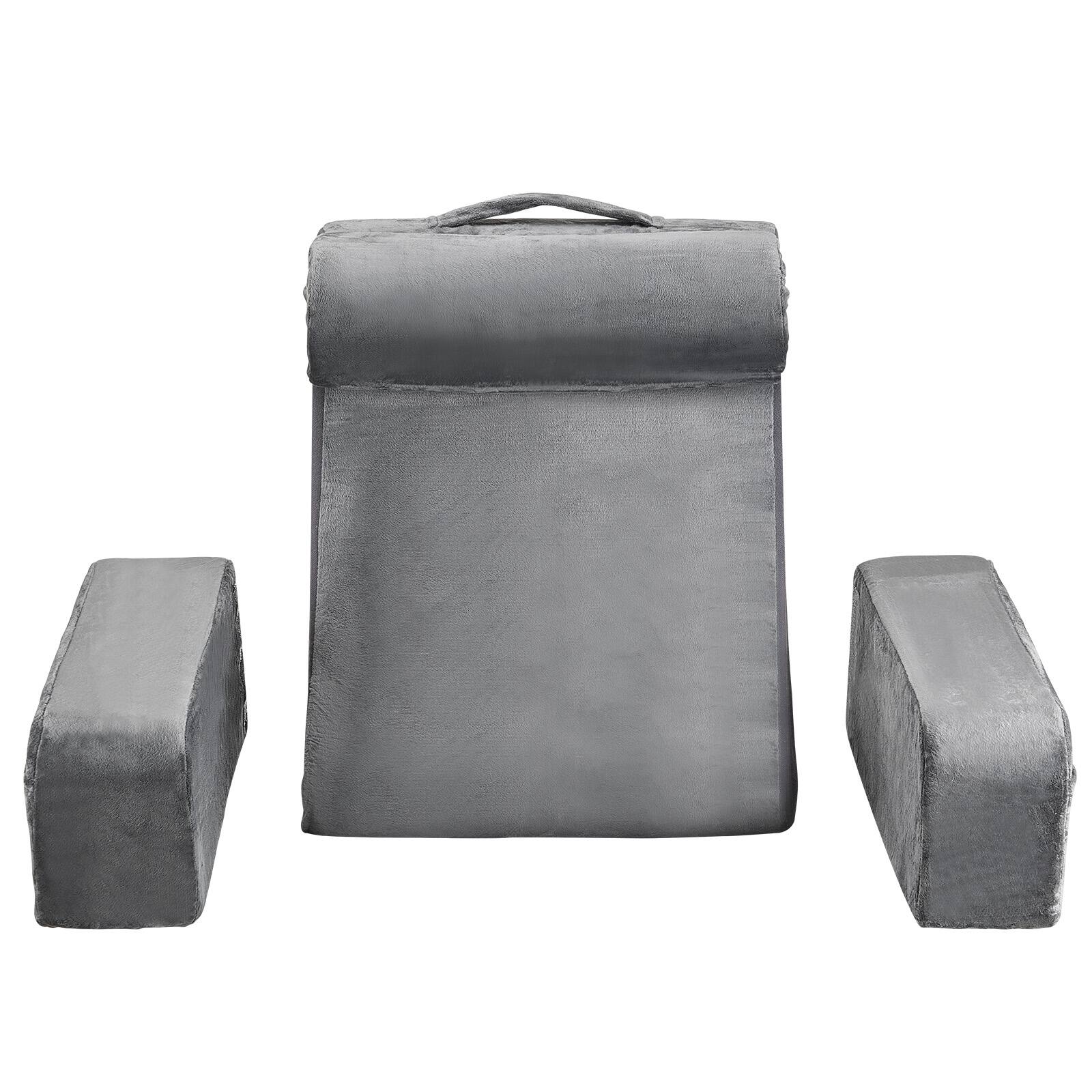 Alt View 5. VEVOR - Reading Pillow, Backrest Support Pillow with Arm and 3 Pockets, Large Size Bed Pillow with Removable Headrest - Grey.
