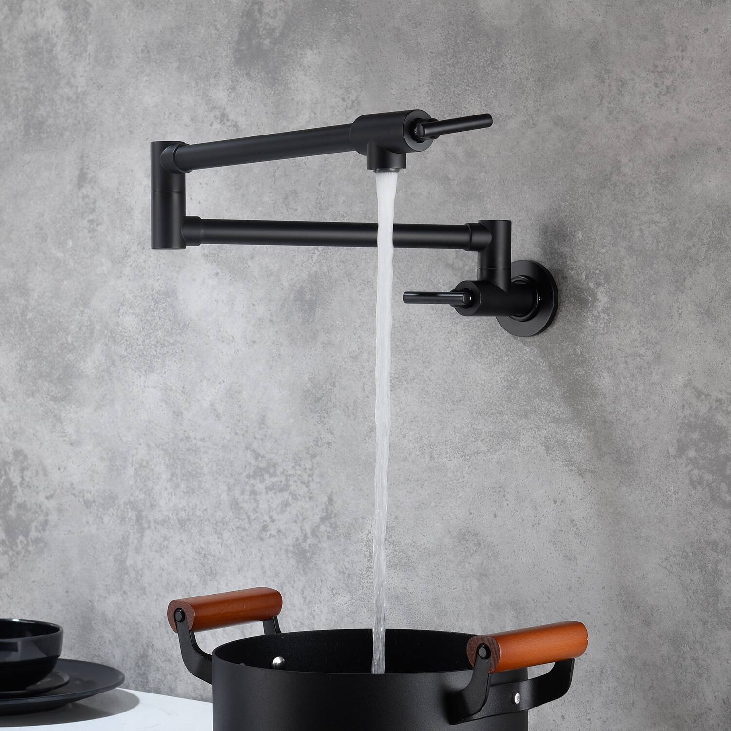 Front. Siljoy - Pot Filler Faucet Wall Mount - Matte Black.