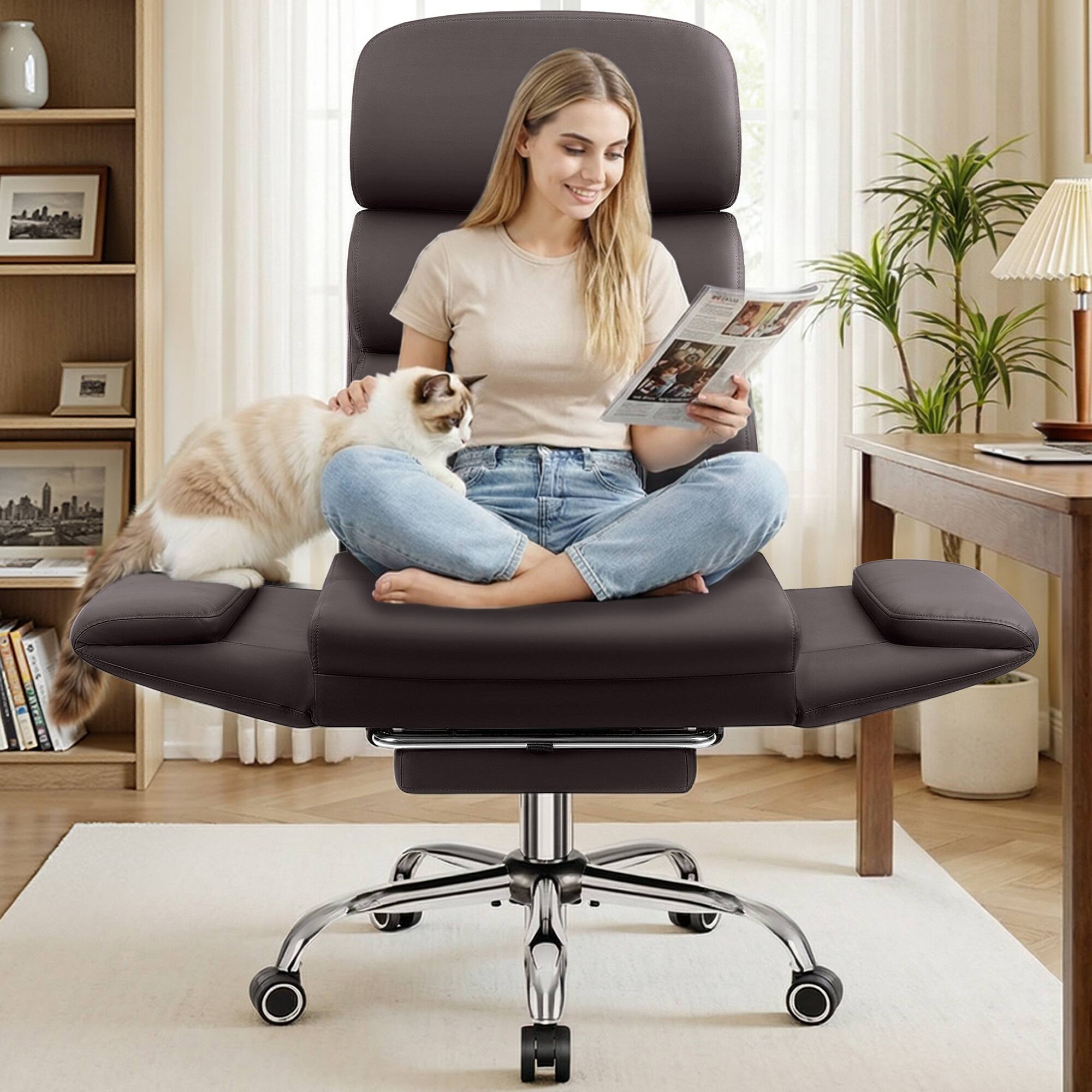 Alt View 9. KERDOM - High Back Ergonomic Chair with Footrest Lifting Headrest, Reclining Swivel Wide Seat Computer Desk Chair for Home Office - Coffee.