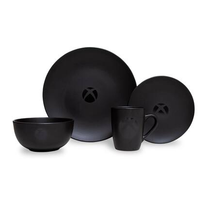 Front. Ukonic - Xbox Logo Matte Black 8-Piece Ceramic Dinnerware Set - Black.