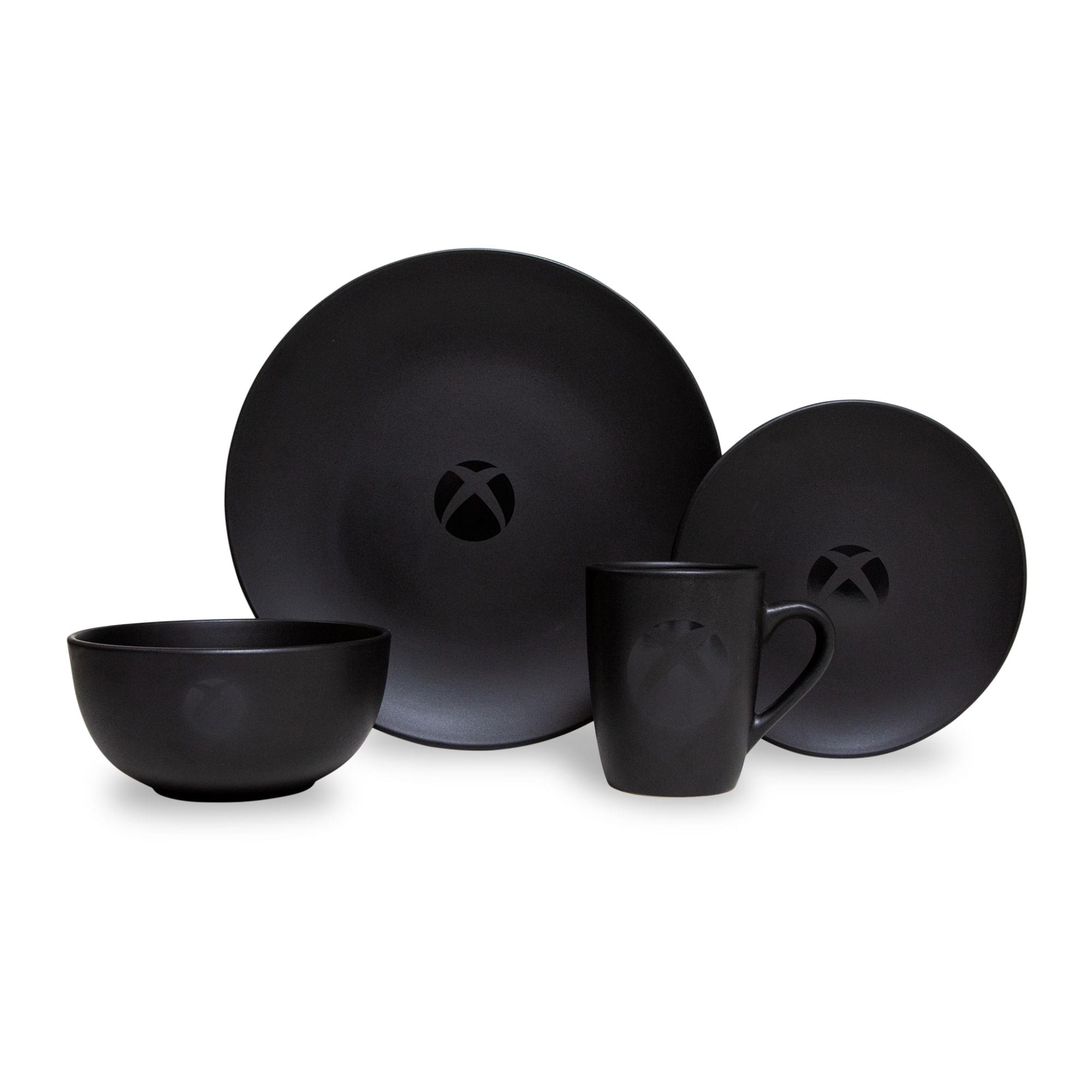 Front. Ukonic - Xbox Logo Matte Black 8-Piece Ceramic Dinnerware Set - Black.
