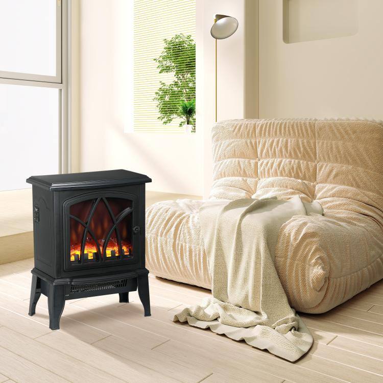 Alt View 2. PULUZ - Electric Fireplace Heater, Freestanding Fireplace Stove with Realistic Flames Overheating Protection 750W/1500W - Black.