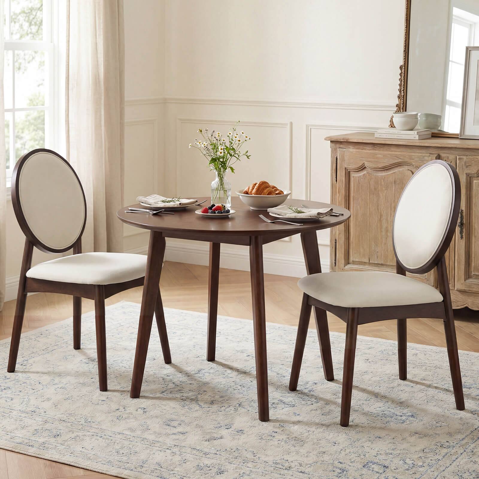 Alt View 1. Costway - Costway Dining Chairs Set of 4, Upholstered Linen Fabric Side Chairs with Round Backrest - Beige.