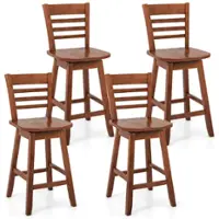 Costway - 4 PCS 24.5" Counter Height Bar Chairs Swivel Bar Stools with Hollow Backrest - Brown - Front_Zoom