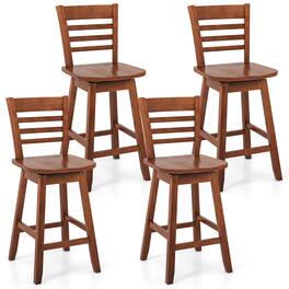 Costway - 4 PCS 24.5" Counter Height Bar Chairs Swivel Bar Stools with Hollow Backrest - Brown