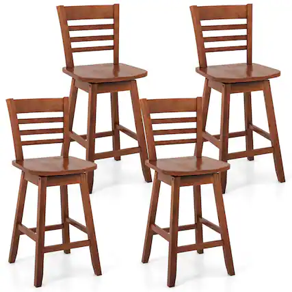 Front. Costway - 4 PCS 24.5" Counter Height Bar Chairs Swivel Bar Stools with Hollow Backrest - Brown.