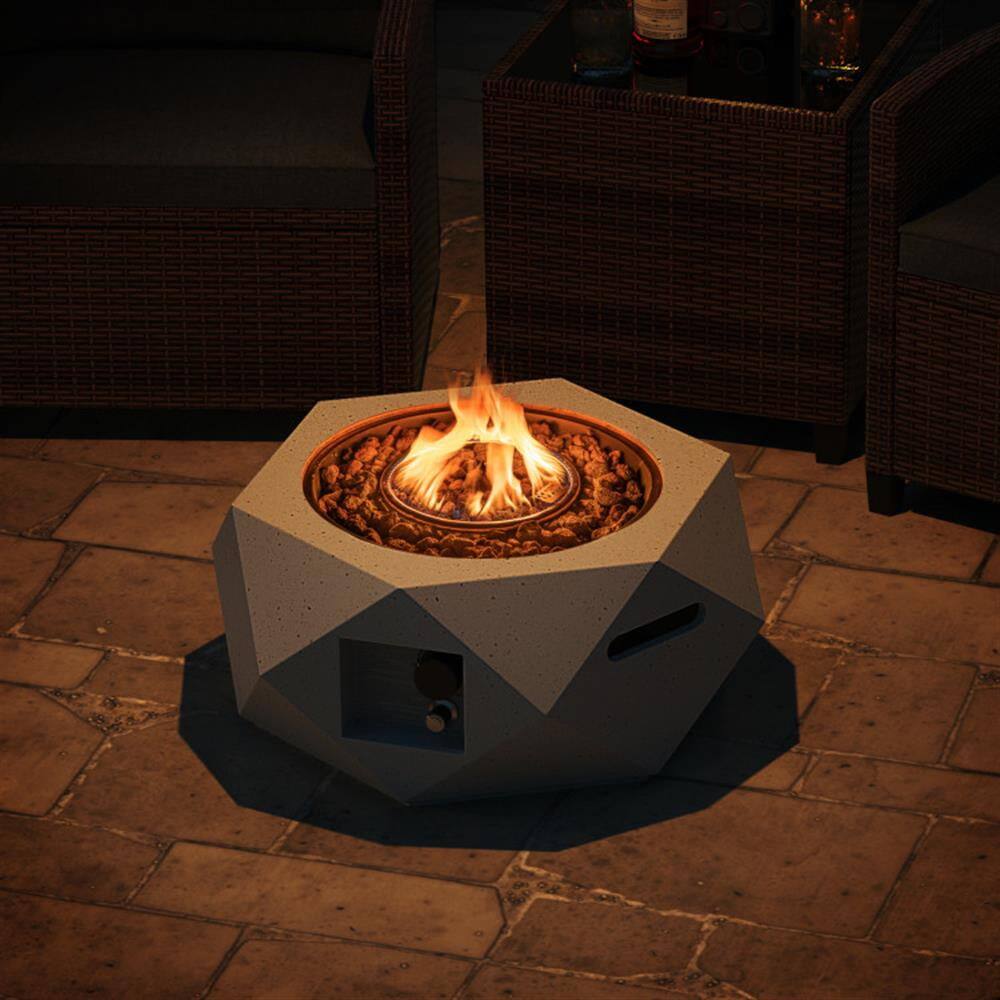 Angle. Kadyn - Fire Pit Outdoor Smokeless Fire Pit40000 BTU 28 Inch Hexagon Terrazzo Propane Fire Pit Table with Stainless Steel Burner - White.