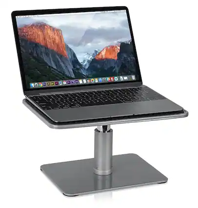Front. Mount-It! - Height Adjustable Laptop & Monitor Stand for Laptops and 24″-32″ Monitors with Anti-Slip Stability, Silver - Silver.
