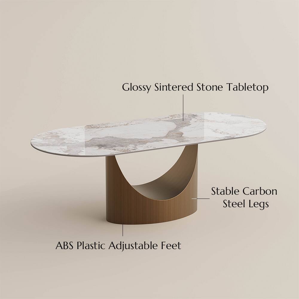 Glossy Sintered Stone Tabletop  
Stable Carbon Steel Legs  
ABS Plastic Adjustable Feet