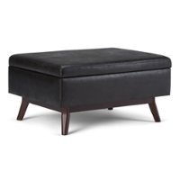 Simpli Home - Owen 34 inch Wide Mid Century Modern Rectangle Coffee Table Storage Ottoman - Distressed Black - Front_Zoom