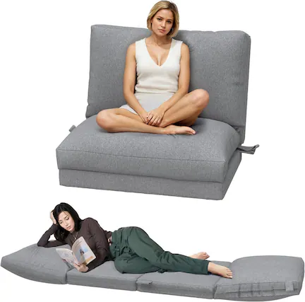 Front. wowmax - Folding Sofa Bed with Removable Cover - Multi-Functional Floor Couch Mattress for Small Spaces, Living Room & Bedroom - Grey.
