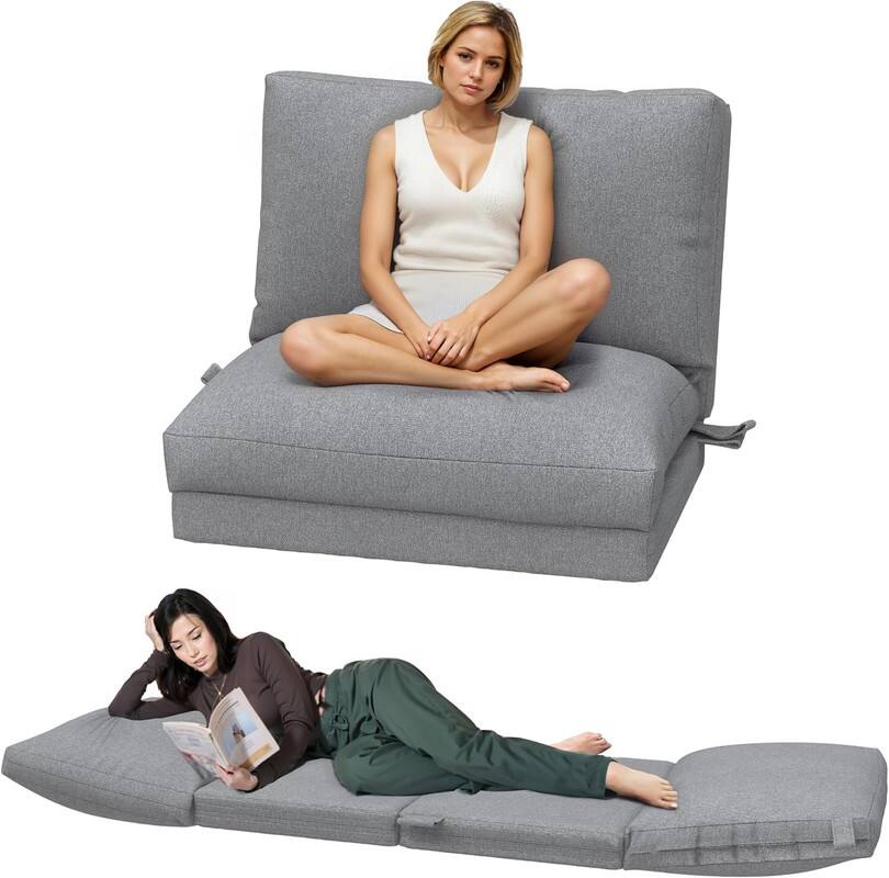 Front. wowmax - Folding Sofa Bed with Removable Cover - Multi-Functional Floor Couch Mattress for Small Spaces, Living Room & Bedroom - Grey.