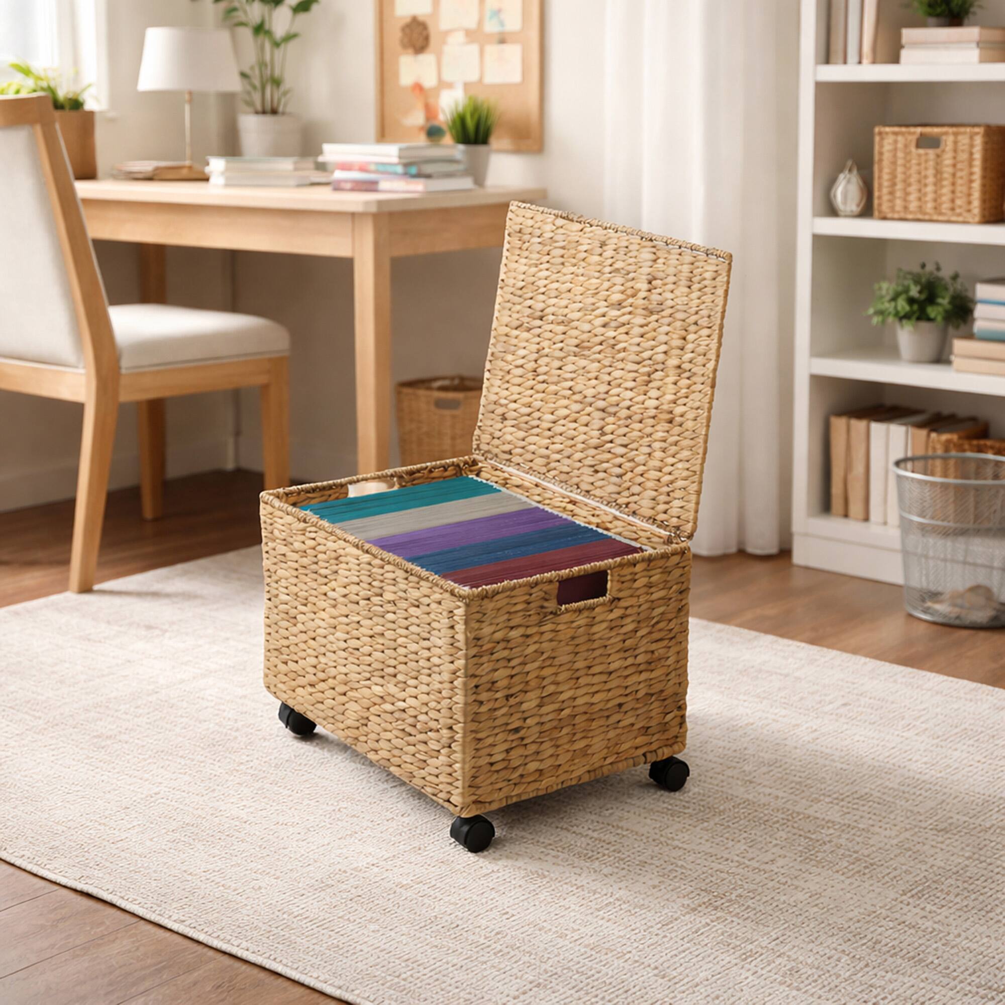 Alt View 1. Casafield - Rolling Filing Cabinet - Water Hyacinth File Organizer - Natural.