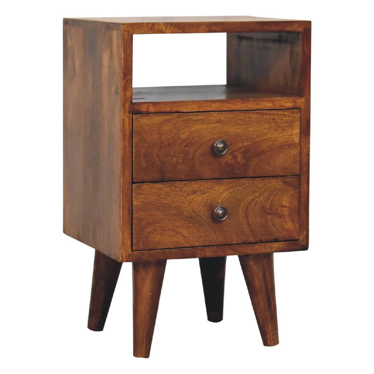 Back. Artisan Furniture - Artisan Furniture Solid Wood Mini Classic Chestnut Nightstand, 2 Drawer, 1 Open Shelve, Brown - Chestnut.