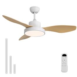 Sofucor - 47 Inch Modern Ceiling Fan with Lights and Remote with Dimmable LED, 6-Speed Quiet Reversible DC Motor Bedroom Farmhouse - White- Light Brown