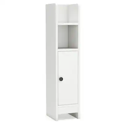 Front. Costway - Costway Bathroom Storage Cabinet with Adjustable Shelf 1 Door & 2 Open Shelves Living Room - White.