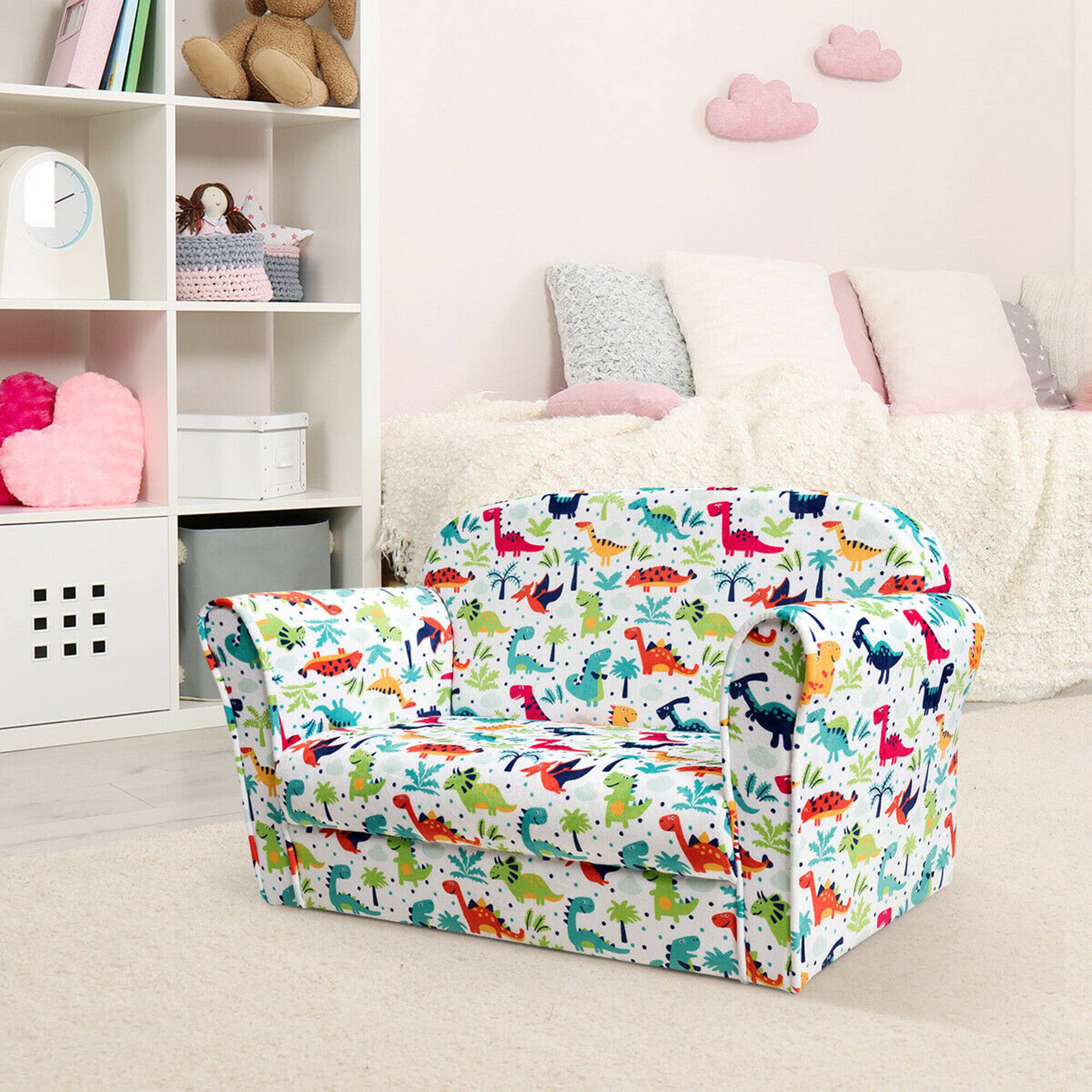 Alt View 4. Costway - Costway Double Kids Dinosaur Sofa Children Armrest Couch Upholstered Chair Furniture - Multicolour.