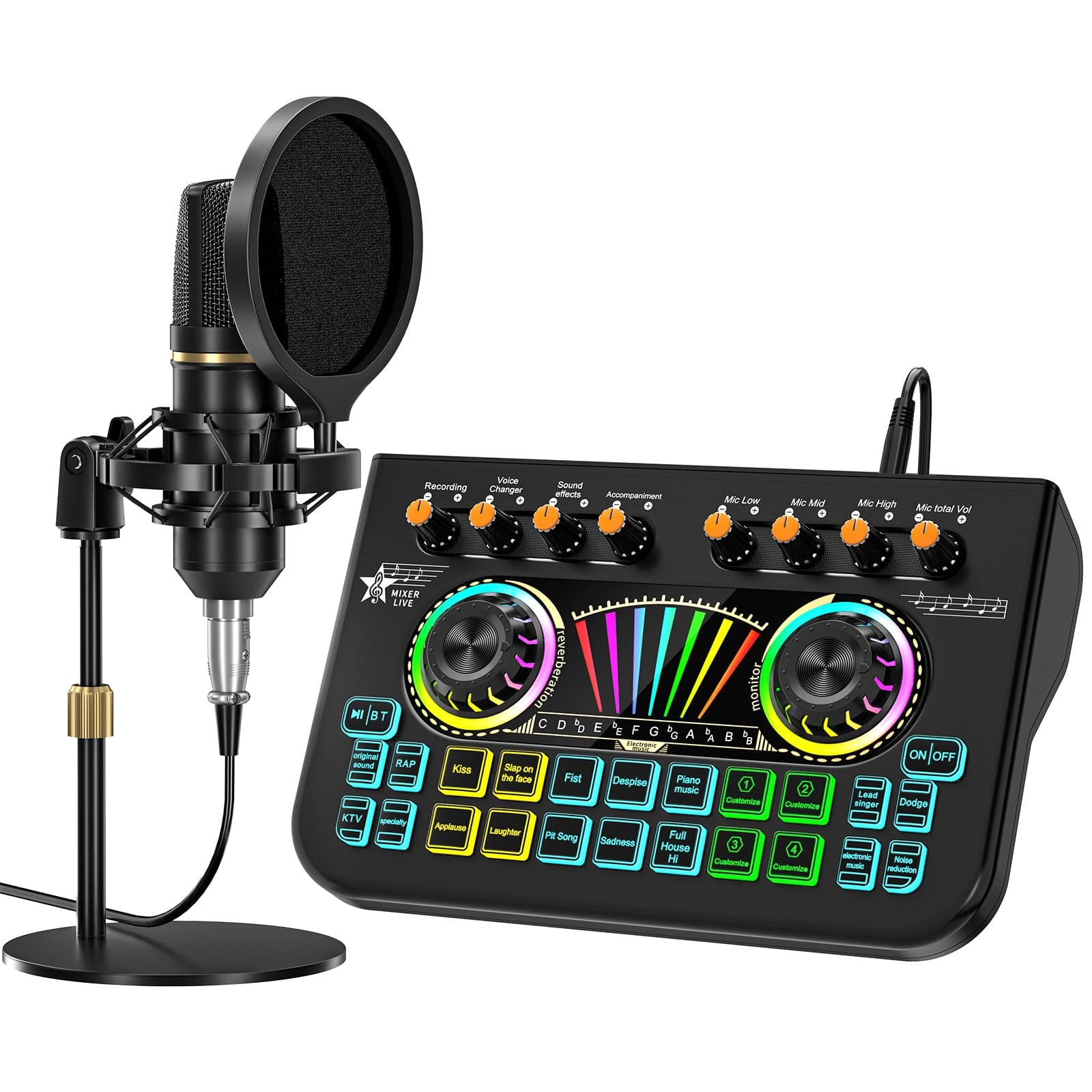 Reds Spade - Podcast microphone bundle with live sound card audio mixer two condenser microphones for pc phone streaming - Audio mixer+MIC(700)