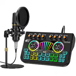 Earthley Blooms - Podcast Microphone Bundle With Live Sound Card Audio Mixer Equipment Two 3 Condenser Microphones For - Audio mixer+MIC(700)