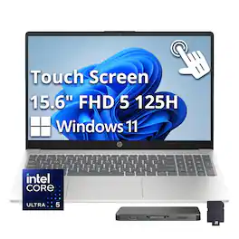 HP - 15.6" FHD Touchscreen Laptop,Intel Ultra 5 125H,8GB DDR5,512GB SSD+1TB Dock Set,Intel Arc Graphics,Win 11 - Silver