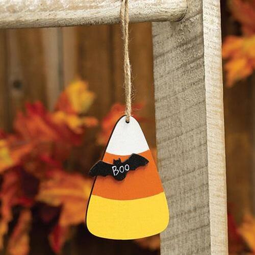 Angle. BreeBe - Candy Corn With Boo Bat Ornament - Multi.