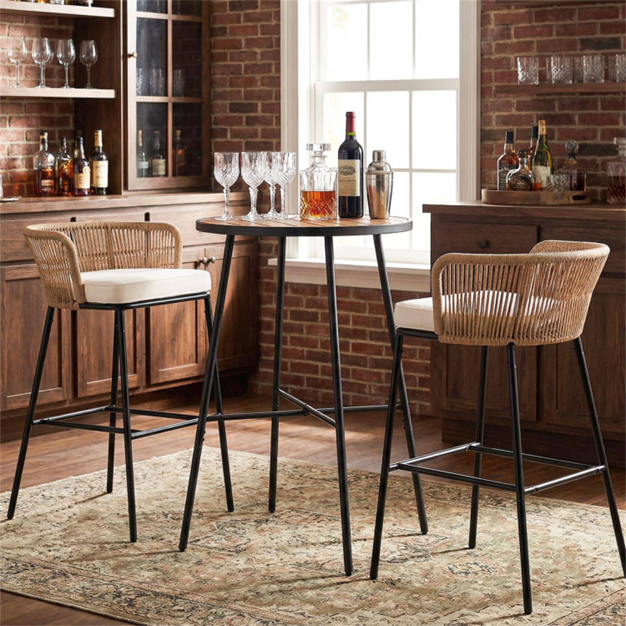 Alt View 7. Boyel Living - Brown Outdoor Bar Table 41 inch Bar Height Patio Round Table with Acacia Wood Top and Metal Frame - Brown.