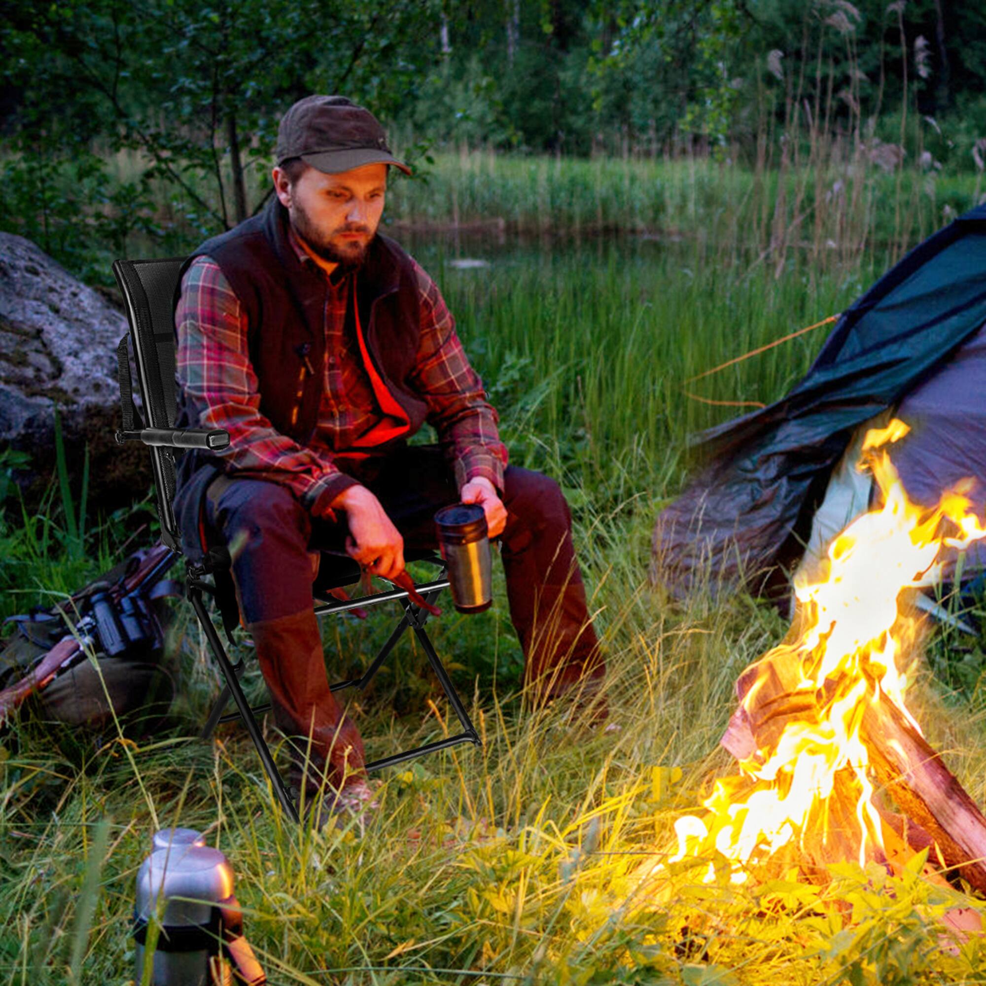 Alt View 2. Gymax - Gymax Folding Hunting Chair Portable Camping Hunting w/ Steel Frame - Black.