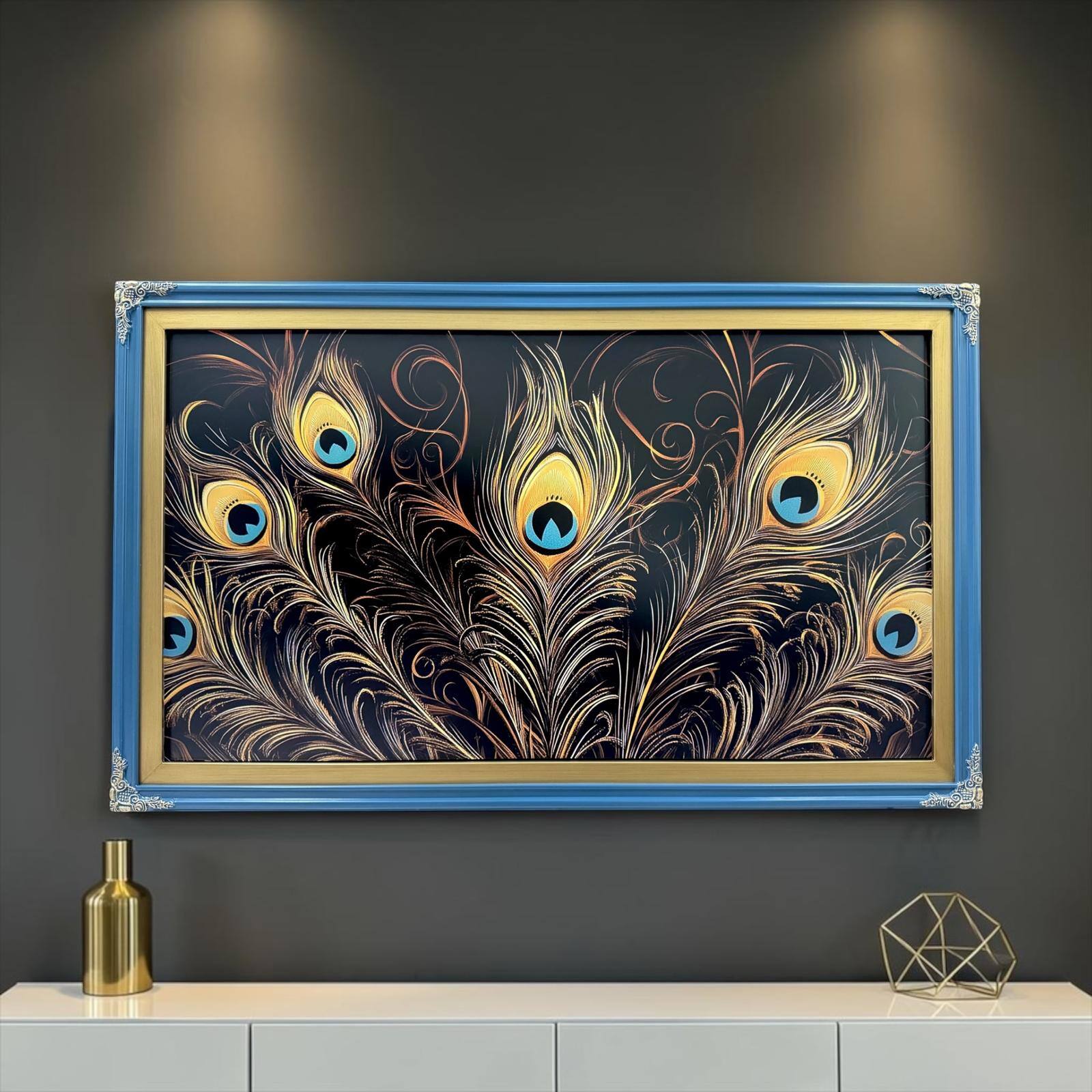 Alt View 10. LAREDO FRAME FACTORY - 55 inch Hisense Canvas TV Ornate frame, Canvas TV by Hisense - HONKY TONK BLUE WITH GOLD ACCENTS.