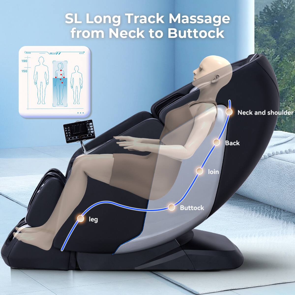SL Long Track Massage from Neck to Buttock

190  
150

Neck and shoulder  
Back  
Ioin  
Buttock  
leg