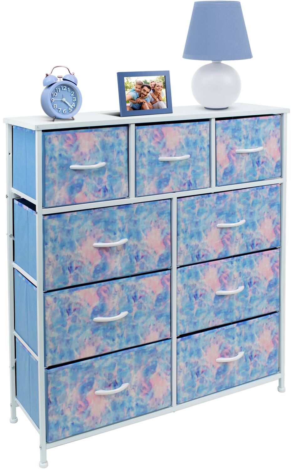 Alt View 2. Sorbus - Sorbus 9 Drawers Dresser - Furniture Storage for Bedroom, Closet, and More - Steel Frame, Wood Top, Fabric Bins - Blue Tie-Dye.