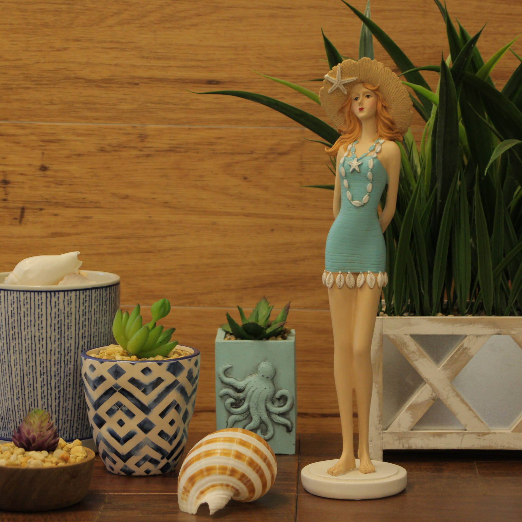 Alt View 3. Fancy That - Redhead Bathing Beauty Figurine – 14-Inch, Vintage Coastal Decor - Teal.