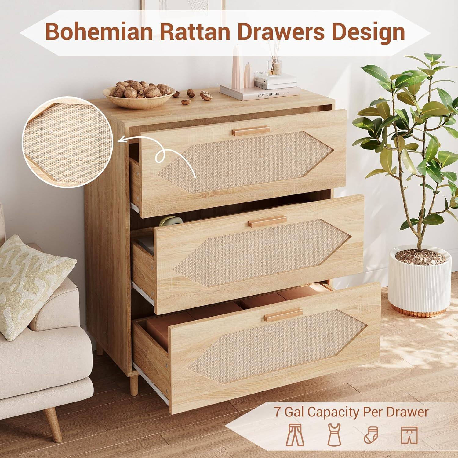 Bohemian Rattan Drawers Design

7 Gal Capacity Per Drawer