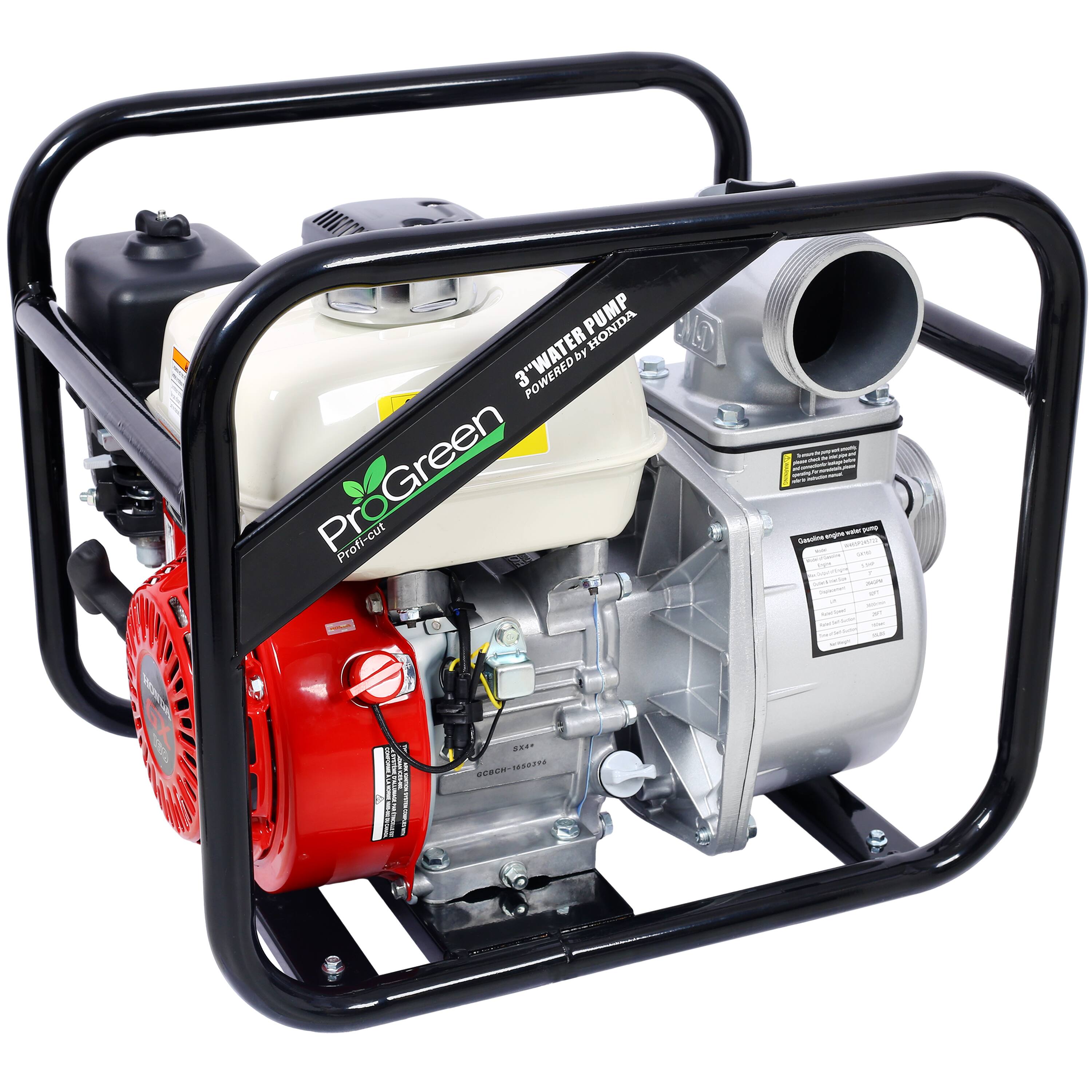 Wrightmaster - 163cc Water Pump with Gas-Powered, 15840 gal/h Flow Rate, 3" NPT Coupler, Honda GX160 Engine