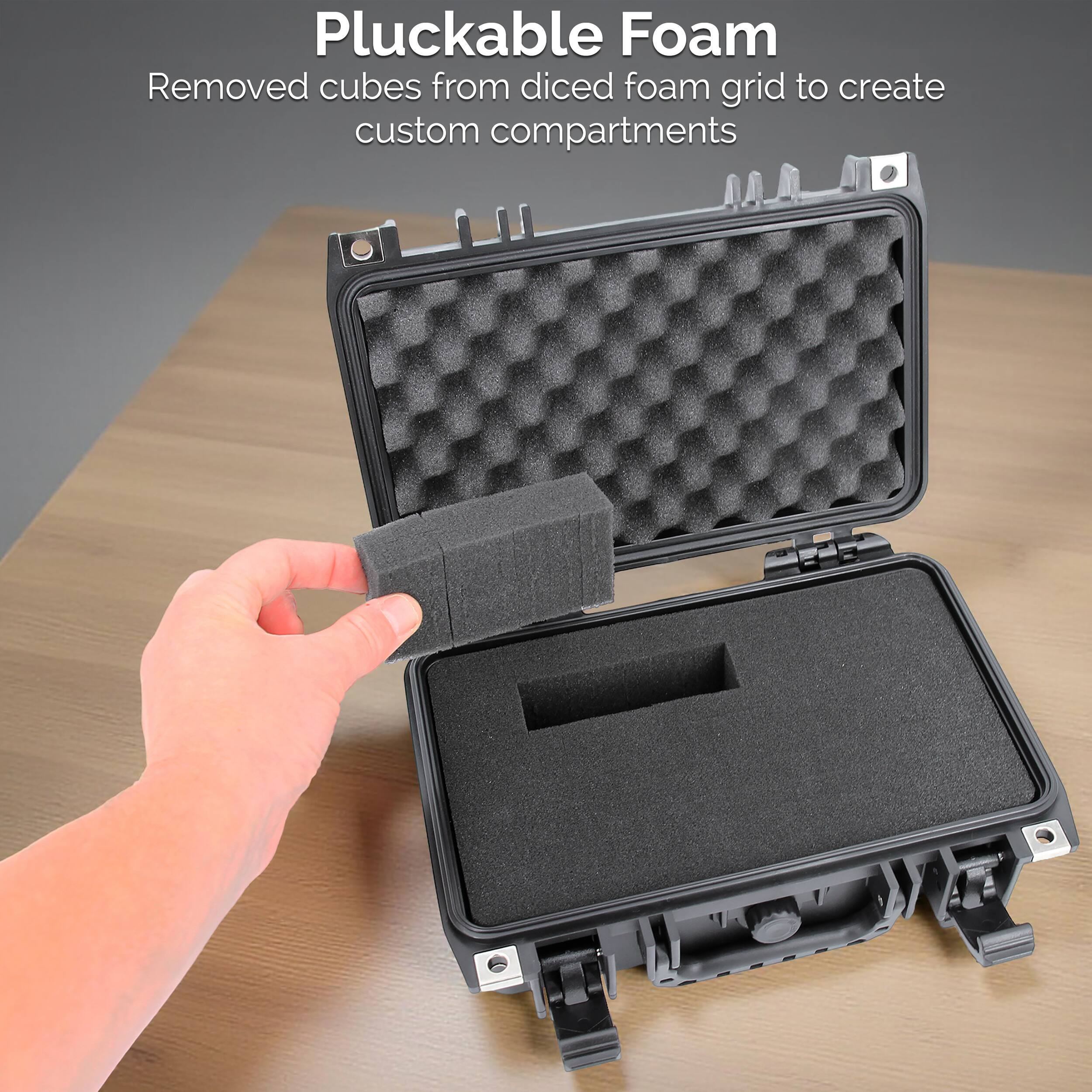 Pluckable Foam  
Removed cubes from diced foam grid to create custom compartments
