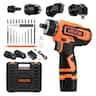 VEVOR - Cordless Drill Driver,5-In-1,Metal Chuck,Dual-Speed Variable,Drill Driver Kit with 2Lithium Batteries and Charger - Orange, black