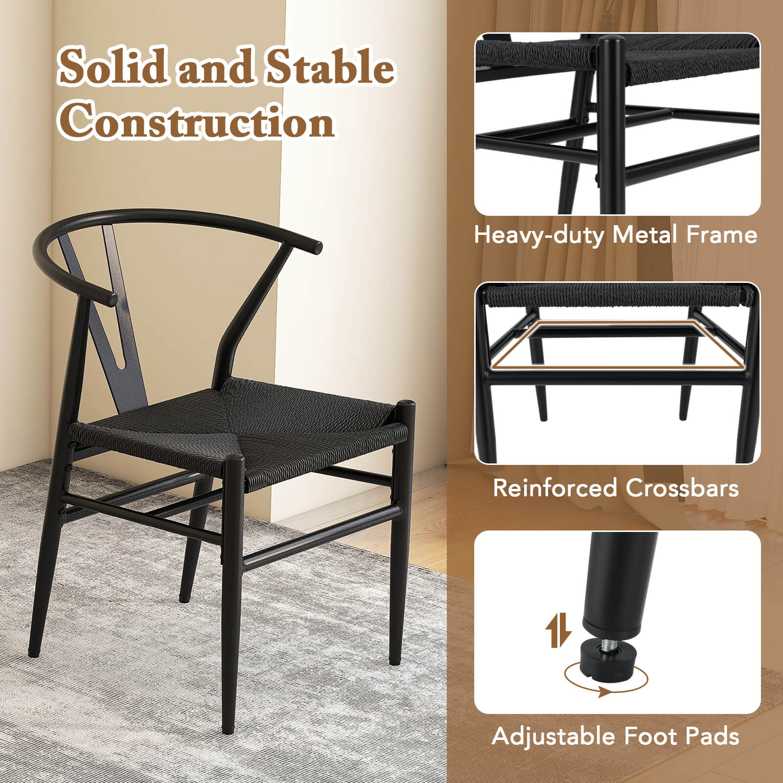 Solid and Stable Construction

Heavy-duty Metal Frame

Reinforced Crossbars

Adjustable Foot Pads