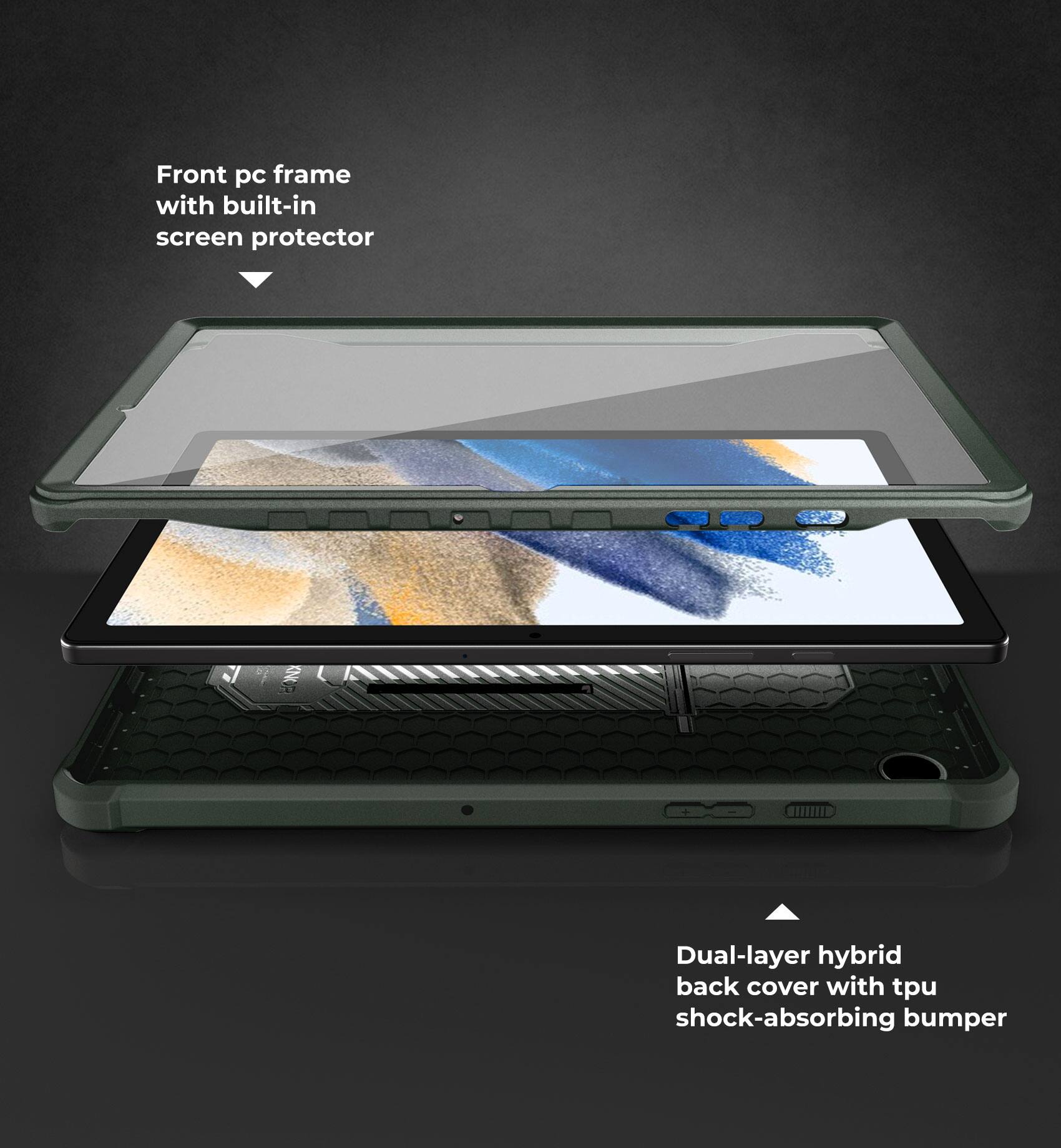 Front pc frame with built-in screen protector

Dual-layer hybrid back cover with tpu shock-absorbing bumper