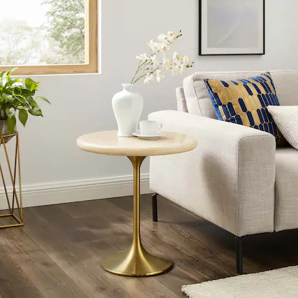 Front. Modway - Lippa Round Artificial Travertine Side Table - Gold Travertine.