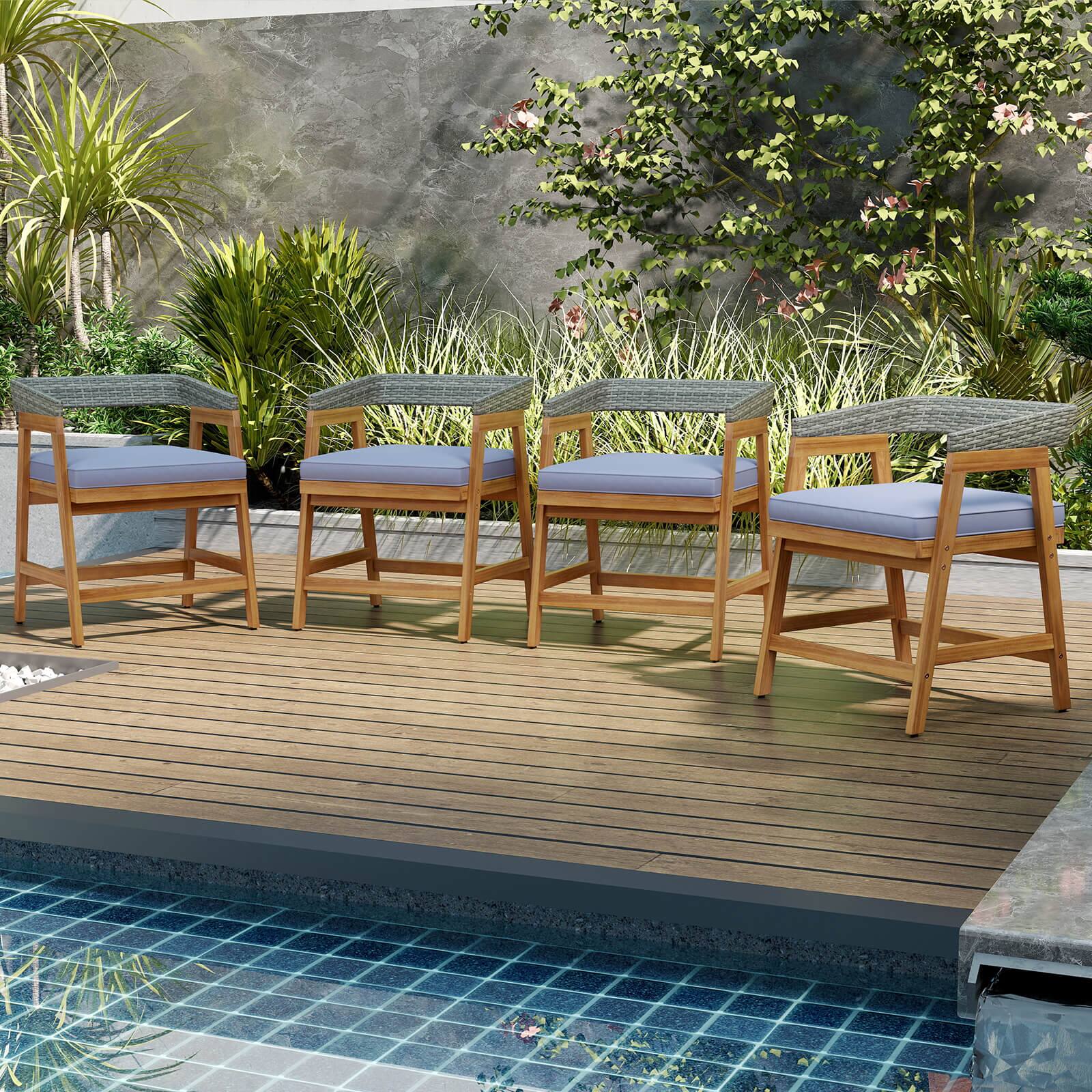 Alt View 3. Costway - Costway 5 Piece Patio Dining Set Outdoor Solid Wood Furniture with Rattan Backrest - Mix Gray.