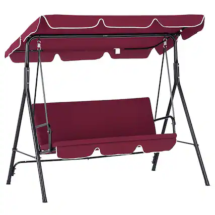Front. Outsunny - Outsunny 3-Seat Outdoor Patio Swing Chair with Removable Cushion Steel Frame Stand and Adjustable Tilt Canopy for Patio.