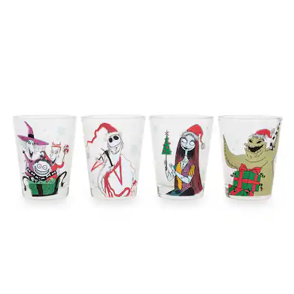 Front. Disney - Disney Nightmare Before Christmas Ghostly Greetings Mini Shot Glasses | Set of 4 - Red.
