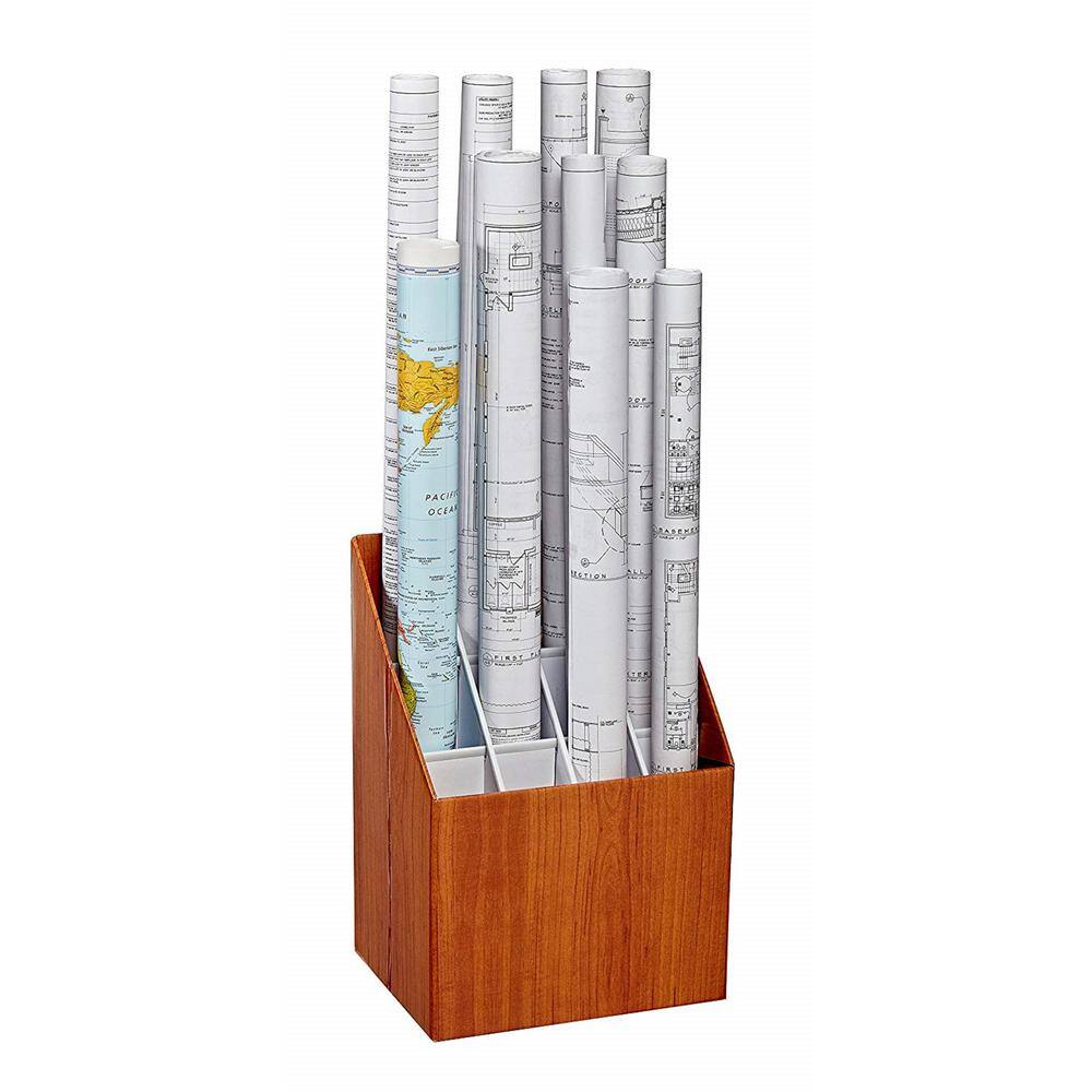 Left. AdirOffice - Blueprint Storage Rolled File Corrugated File Box - 12 Slot, Oak.